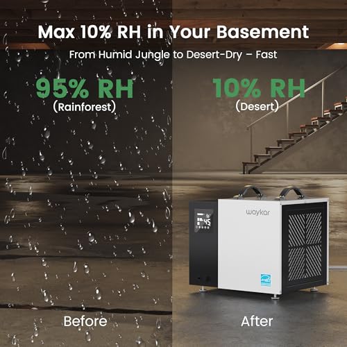 Image of Waykar 70 Pint Energy Star Crawl Space Dehumidifier with Pump & Drain Hose for Basements, Commercial & Water Damage Spaces up to 5000 Sq. Ft., Compact, Strong Dehumidification, 5-Year Quality Coverage