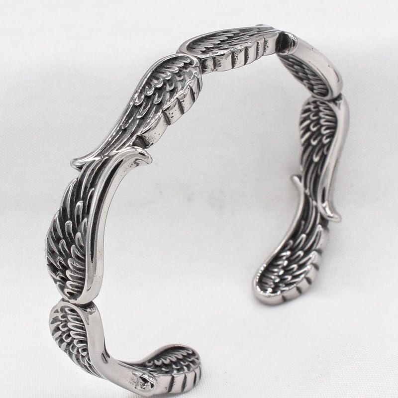 YWMAN Stainless Steel Angel Wing Bracelet, Wing Feather Cuff Bracelet, Vintage Angel Wing Bracelet Jewelry Gift for Men Women3