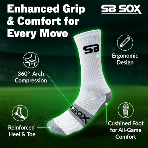 SB SOX Grip Socks for Men (2 Pairs) – Soccer & Football Performance Non-Slip Socks for Cleats, Training, and Gym3