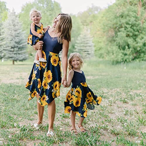 IFFEI Family Matching Sets Sunflower Print Sling Dresses for Mom and Me Matching Outfits2
