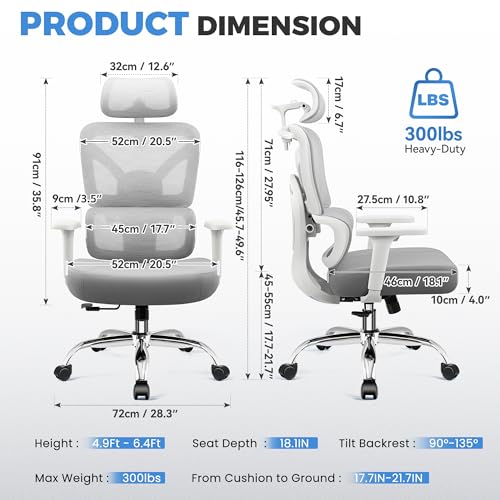 Image of Office Desk Chair, Ergonomic Chairs Comfy with Adjustable Lumbar Support