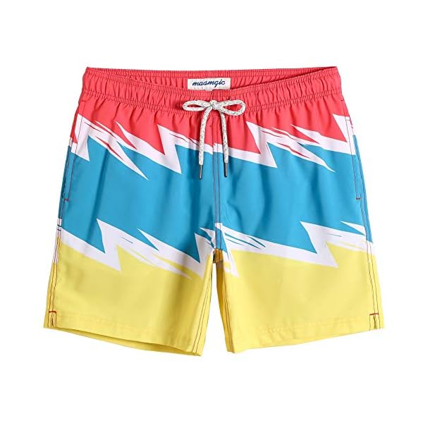 MaaMgic Mens Solid Swim Trunks Quick Dry 4 Way Stretch Mesh Lining Swimwear Bathing Suits,Blue Yellow,Large