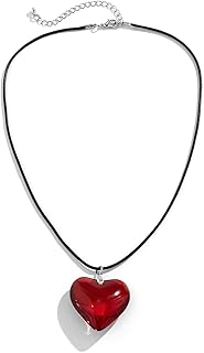Etercycle Red Heart Necklace, Chunky Puffy Heart Choker Necklaces for Women, Big Glass Heart Pendant Necklace Y2K Trendy Jewelry Accessories (Red Heart) - Buy now