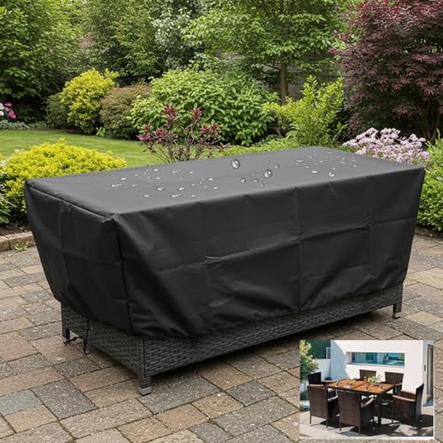 AJALGZ Coperture per Mobili da Giardino Impermeabile Copertura Tavolo Esterno, 240x100x80cm/LxWxH Antivento Telo Copri Sofá Arredo de Exterior Protettore Rettangolare - Nero
