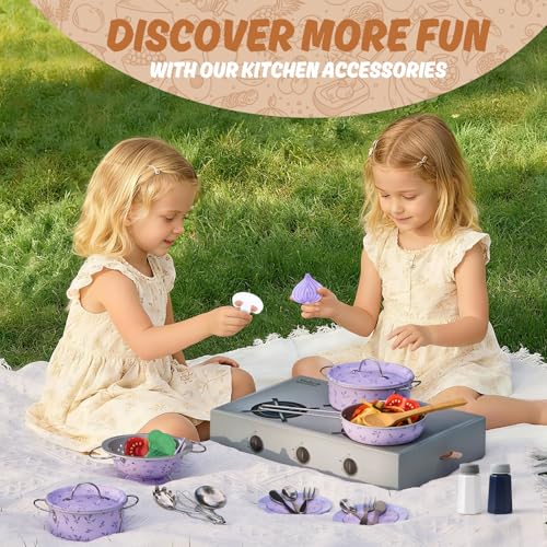 Veitch fairytales Matschküche Zubehör Outdoor Kinderküche Geschirr Set mit Spieltöpfen | Zubehör für Spielküche, Kindergeschirr & Küchenspielzeug | Kinder Küchenzubehör für Matschküchen (Lila)