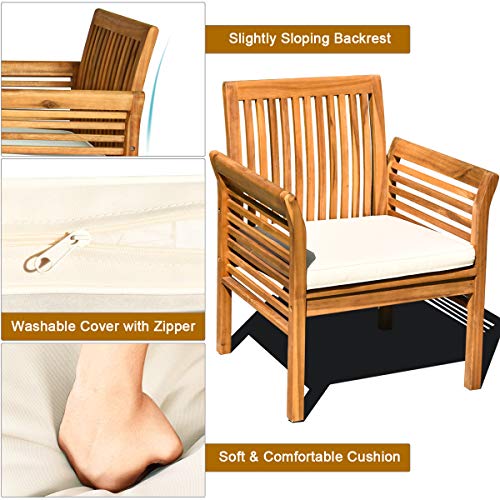 Tangkula AM3026HM 4 Piece Outdoor Acacia Wood Sofa Set With Water Resistant Cushions, Padded Patio Conversation Table Chair Set W/Coffee Table thumb #6
