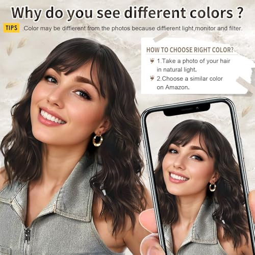 Image of AISI HAIR Natural Brown Synthetic Curly Wavy Bob Wig with Bangs for Women, 21-23 Inches