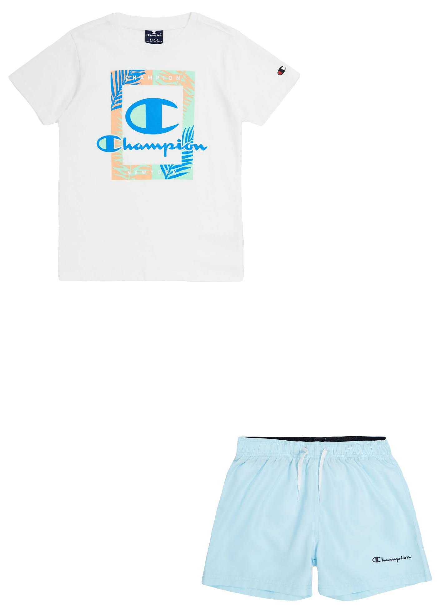 Champion Legacy Back To The Beach B-Graphic Pastel Crewneck Camiseta & WR Shorts Completo para Niños