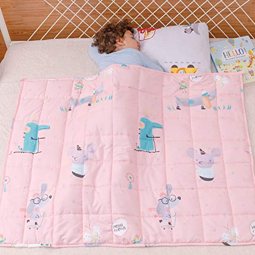 Sivio Kids Weighted Blanket (7 lbs for Kids, 41 x 60 Inches) 100% Cotton Material Heavy Blanket for Children with Glass Beads, Pink Mouse