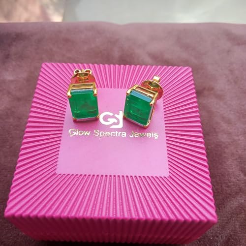 2.00Ct Green Emerald Solitaire Stud Earrings 14K Yellow Gold plated & Push Back4