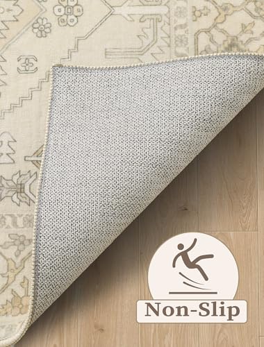 SERISSA Runner Rug for Hallways, 2'6"x10' Washable Non Slip Kitchen Runner Rug, Long Boho Rug Vintage Beige Hallway Stair Ultra Soft Print Floor Carpet for Bedroom Bathroom Laundry Room