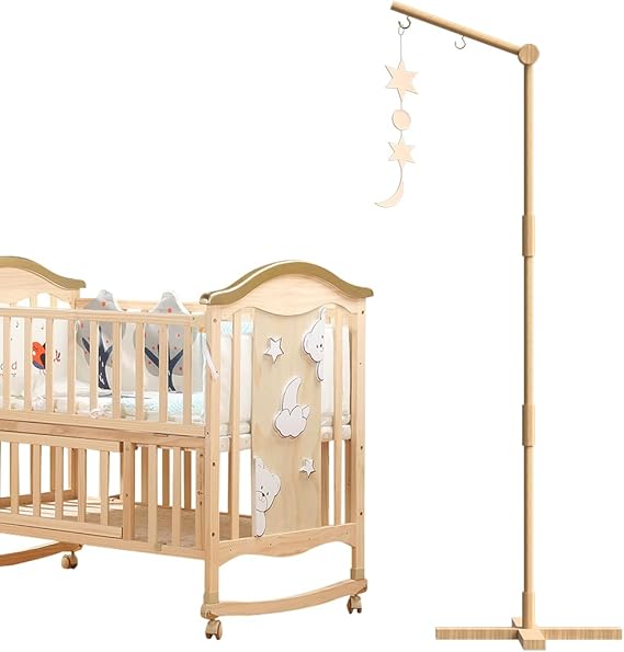 Xifamniy Baby Cot Mobile Arm Movable Wooden Crib Mobile Stand Hanger
