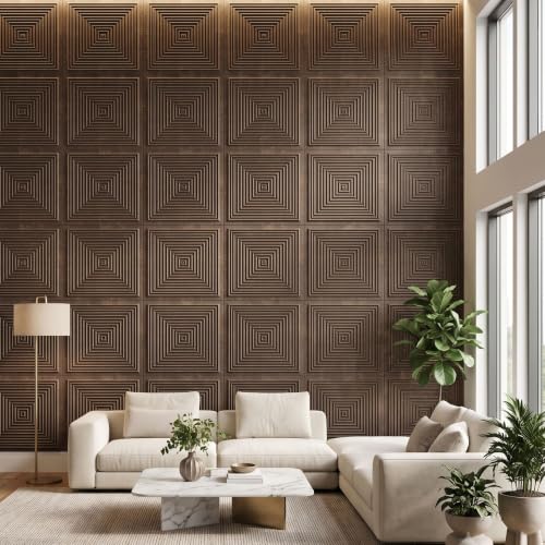 Image of Kayra Decor 3D PVC Wall Panels for Bedroom & Living Room | Pryamid Design |Magnum Brown Color | 19.7 x 19.7 Inch | Pack of 18 | 42.48 Sq Ft