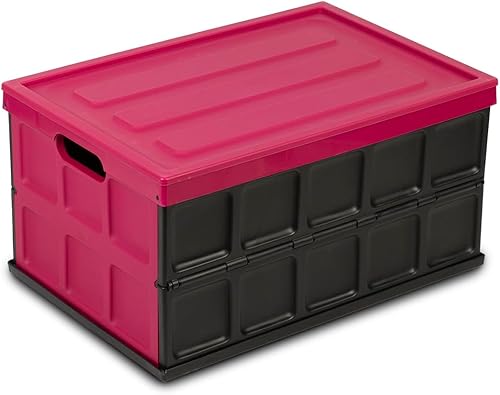 Glad Contenedor de almacenamiento plegable con tapa, caja de plástico plegable de 48 litros para garaje, maletero de coche y organización,