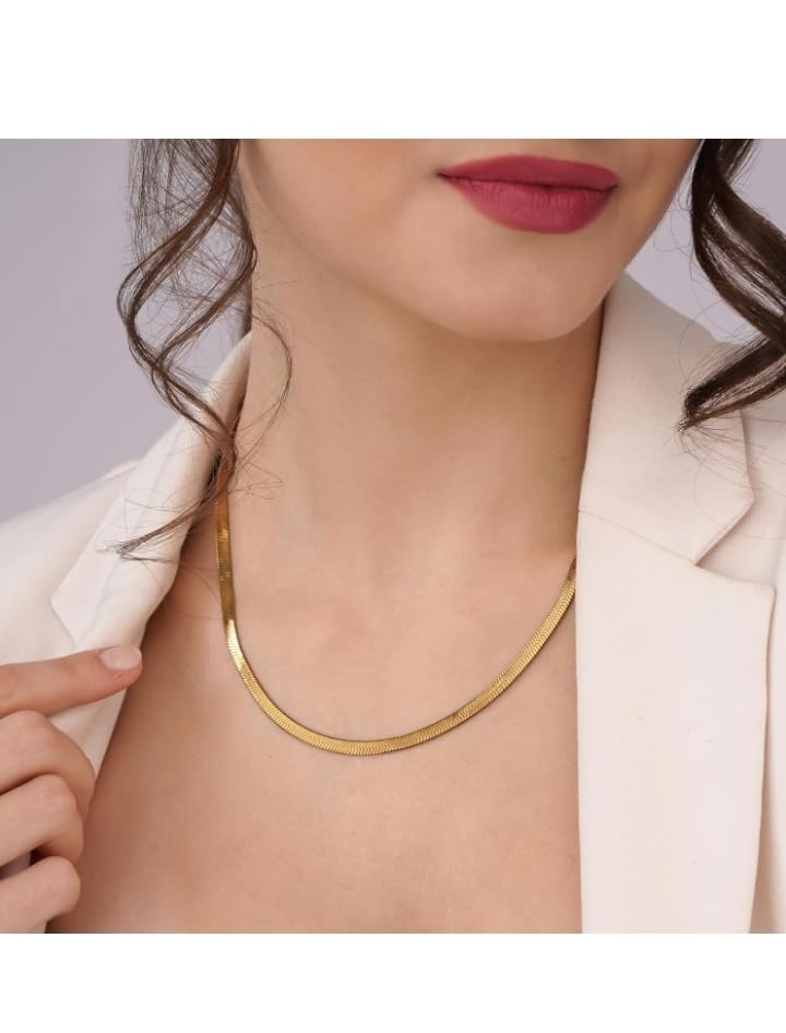 t trendy mart Anti-Tarnish Flat Snake Chain, Stainless Steel Herringbone Choker Necklace, Layering Chain for Women and Girls-picture-19