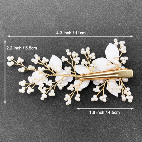 Pinza para cabello con flor cerámica blanca miniatura 5
