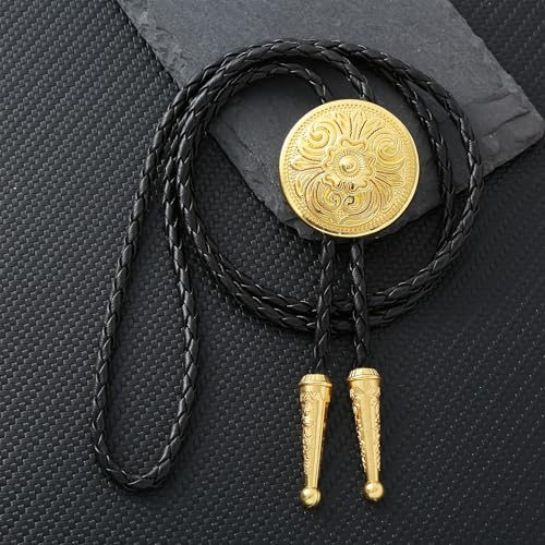 Image of GelConnie Floral Bolo Tie for Men Womens Bolo Tie Necklace Native American Black Men's Bolo Ties Western Cowboy Bolero Ties