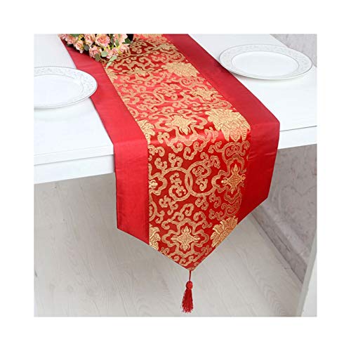 Chemin de table de Noël anti-glisse long en lin coton rouge fleurs vintage