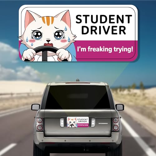 Image of 7.6x3.6 Student Driver Magnet Funny - Adorable Crying Cat Design: Please Be Patient - New Driver Magnet for Car Cat, Cute & Funny Kitten Student Driver Car Bumper Accessory