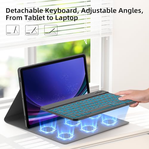 Image of JUQITECH Slim Soft Backlit Keyboard Case for Samsung Galaxy Tab S9 FE 5G 10.9 inch & 11 inch with Multi-Angle Stand, S Pen Holder & Support