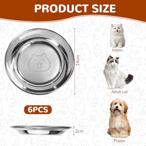 Alitree 6er-Pack Katzennapf,Katzennäpfe aus Edelstahl 304,Wassernapf,Futternapf,Katzennapf-Set, für Katzen, kleine Hunde flach, sturzsicher und leicht zu reinigen