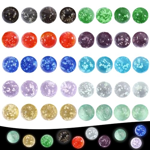 SHIQUAN 40 Pièces Billes en Verre Phosphorescentes, 16 mm Billes Mouchetées Multicolores, avec boîte, pour Circuits de Billes, projets DIY ou décoration...