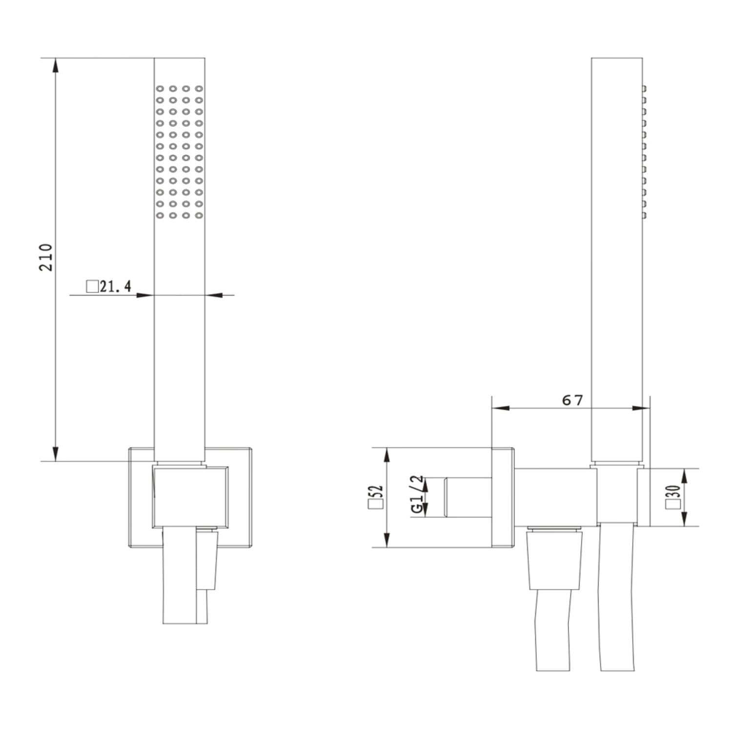 Kit Set Doccia Ottone Cromato Completo di Supporto Presa Acqua con Flessibile 150 cm e Doccetta Quadro - Include 3 Componenti - Finitura Cromata Lucida