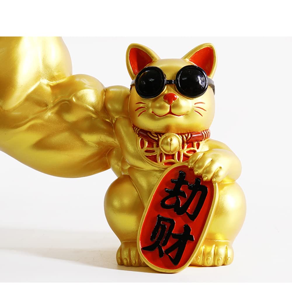 Amazon｜開運猫・樹脂強盗猫 たくましい筋肉腕 23/32/26cm