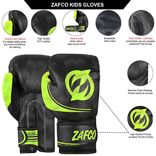 Zafco Kids Boxing Gloves For Kids Junior Muay Thai Kick Boxing Training Mma Punching Bag Children Youth (Black Yellow, 4Oz) #TOP1