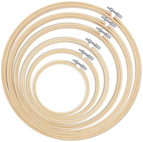 Swpohrat 6 Pieces Embroidery Hoop 4 Inch to 10 Inch,Bamboo Circle Frame Cross Stitch Hoop Ring for Embroidery,Craft Sewing,Cross Stitch,Holiday Ornaments