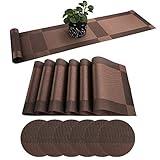 Placemats Set of 6，Heat Resistant Woven Placemats with Table Runner for Dining Table, Washable