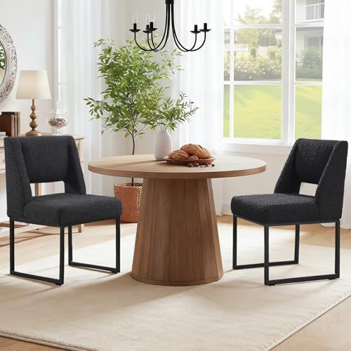 Image of Zesthouse Upholstered Dining Chairs Set of 2, Modern Dining Room Chairs with 4.1 inch Thickened Cushion & Metal Legs, Black Boucle Fabric Kitchen Chair with Padded High Back, Heavy Duty Kitchen Chair