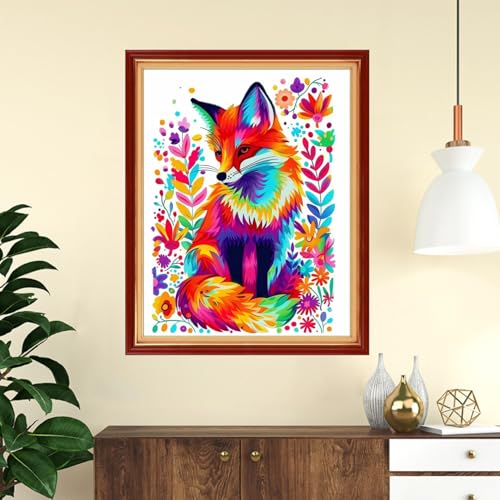 Image of Funchey Stamped Cross Stitch Kits, DIY Cross Stitch Pattern for Adults Beginners Needlepoint Kits Embroidery Kit Arts and Crafts 11CT-Colorful Fox 16x20 inch