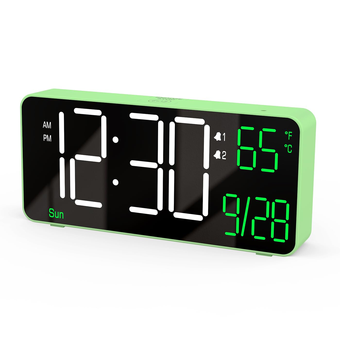 KOSUMOSU Digital Clock for Bedroom, 6.7in Desk Clock, Auto Dimming, Room Temperature, Day of The Week, Date, Seconds, Clocks for Living Room, Alarm Clocks for Bedrooms
