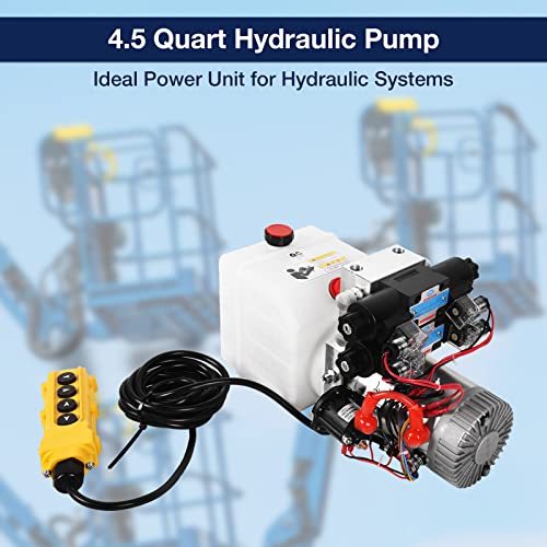 Image of Hydraulic Power Unit Double Acting Hydraulic Pump 4.5 Quart Reservoir 12V DC Double Solenoid Dump Trailer Pump Electric Hydraulic Pump for Dump Trailer Car Lifting