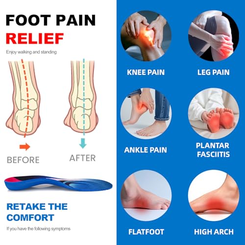 Image of Plantar Fasciitis Insoles for Men Women, High Arch Support Orthotic Inserts for Flat Feet Pain Relief, Shock Absorbing Inserts for Standing All Day, Work Boots M11-11.5 /W13-13.5