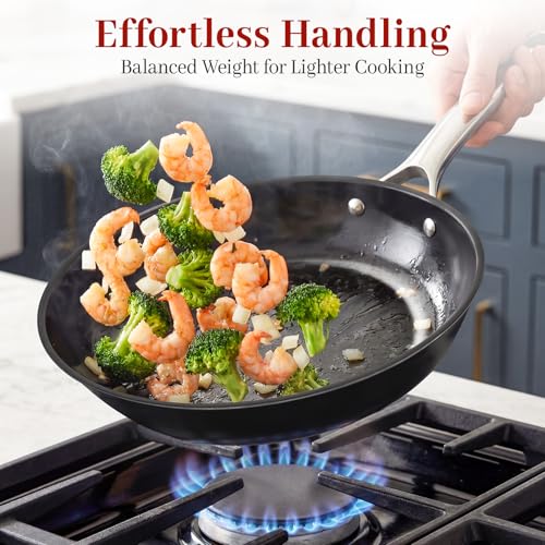 Image of Tri-Ply Clad Nitrided Carbon Steel Frying Pan, 9.5 Inch | Pre-seasoned surface, lightweight design, enhanced rust resistance, easy food release, induction compatible