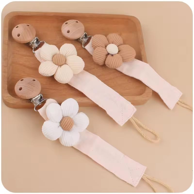 attache tétine personnalisé prénom fille garçon- en gaze coton tissu rose- attache tétine avec fleurs- cadeau nouveau né personnalisé