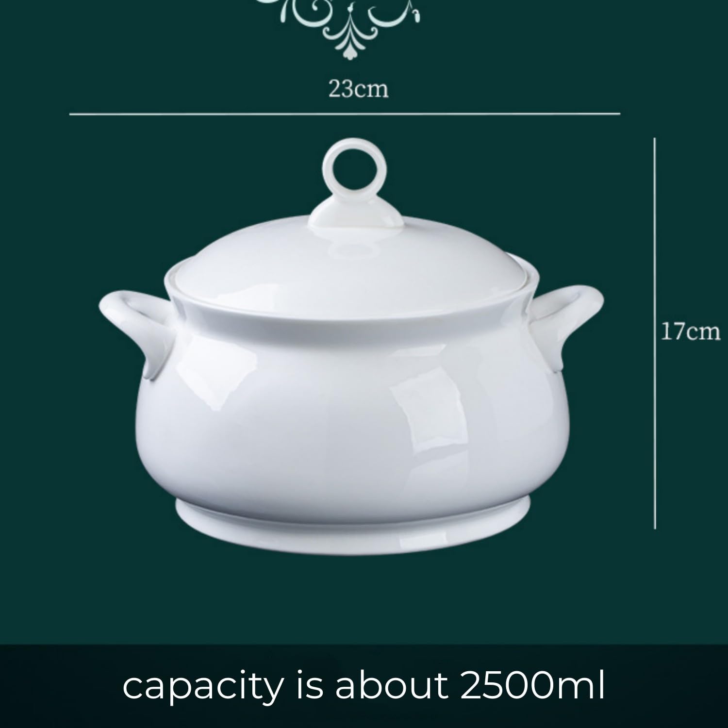 Soupière à soupe en céramique, couvercle et poignées, 2,5 l, bols de service en porcelaine avec couvercle, micro-ondes, blanc