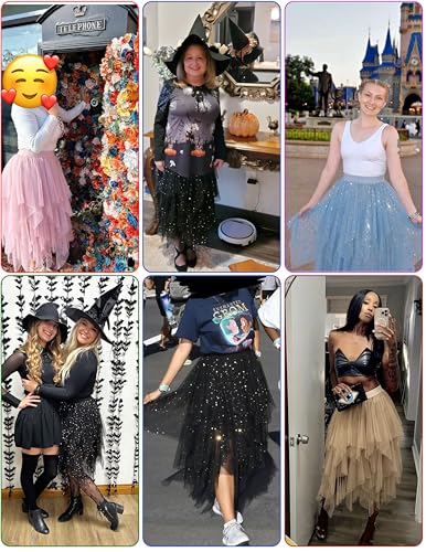 Ellames Women'S Tulle Skirts High Low Layered Puffy Fairy Skirts Midi Length Irregular Tutu Skirt Black Medium thumb #3