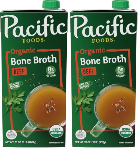 Image of Pacific Foods Organic Beef Bone Broth, 32 oz Carton (Pack of 2)
