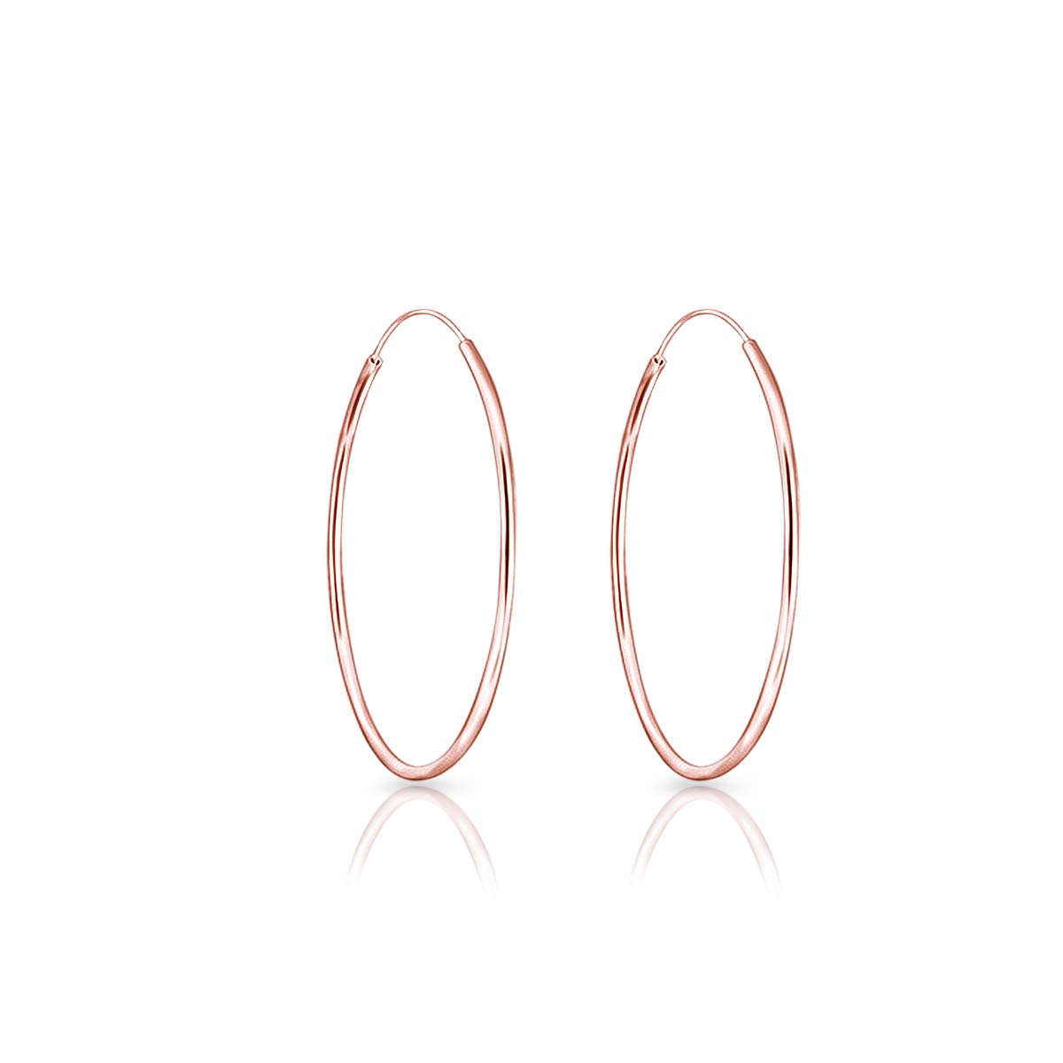 Damen - Groß Creolen -Ohrringe 925 Sterling Silber Gelb Vergoldet oder Rosen-Gold überzogen - Dicke 1.2 mm - Durchmesser 40 mm
