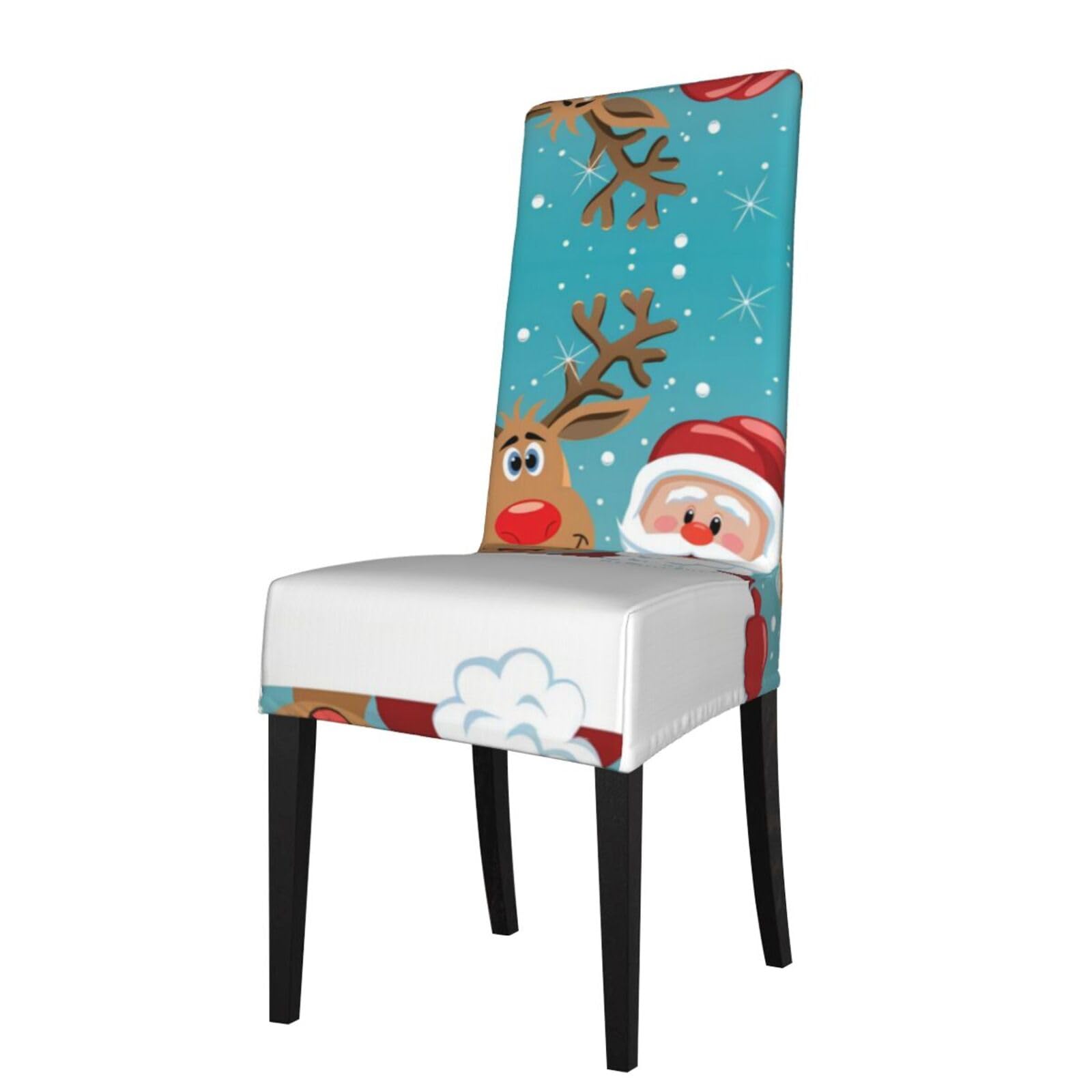 HLSBSSL Sant Claus Deer Printed dining chair covers, wrinkle-resistant and iron-free, suitable for hotels, banquets, and conferences