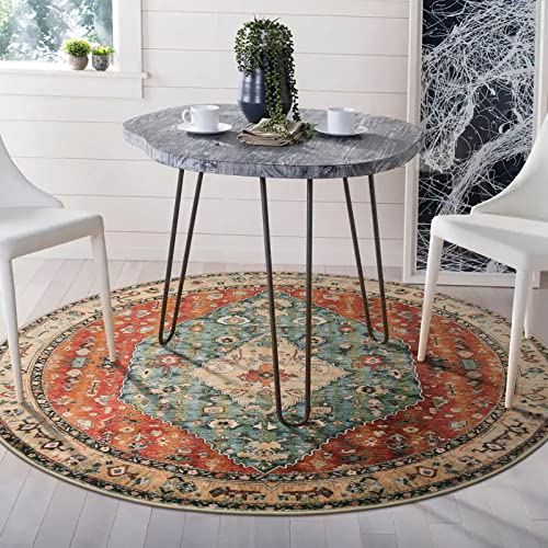 Lahome Boho Tribal Round Rug - 4Ft Soft Bedroom Round Area Rug Entryway Foyer Throw Mat Washable Non-Shedding Non-Slip Sofa Carpet For Nursery Living Dining Room,Rust/Dull Teal thumb #4