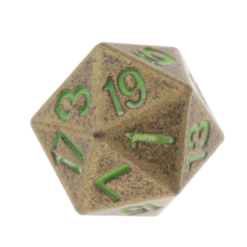 Juego de 5 dados poliédricos de metal sólido D20 para juegos de rol D&D de 20 caras, bronce
