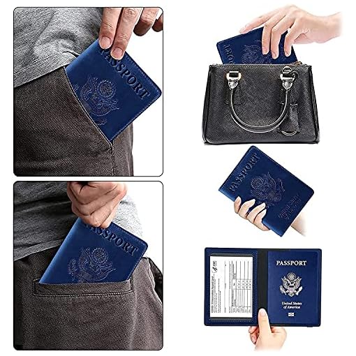 Summer-Sun-2-Pack-Passport-and-Vaccine-Card-Holder-ComboVaccine-Card-Protector-Waterproof-PU-Leather-Passport-Holder-with-Vaccine-Card-Slot-Passport-Cover-for-Women-Men-Dark-blue-Dark-blue