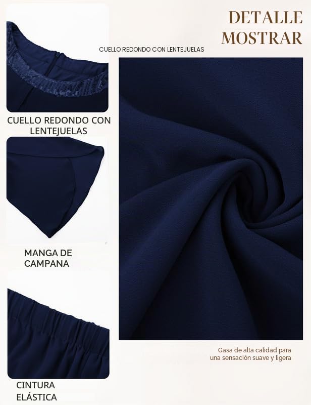 Hanna Nikole Traje de noche de gasa para mujer, tallas grandes, traje elegante de dos piezas, traje festivo para invitadas de boda, fiesta de cóctel, moda de noche, lentejuelas, cuello redondo y