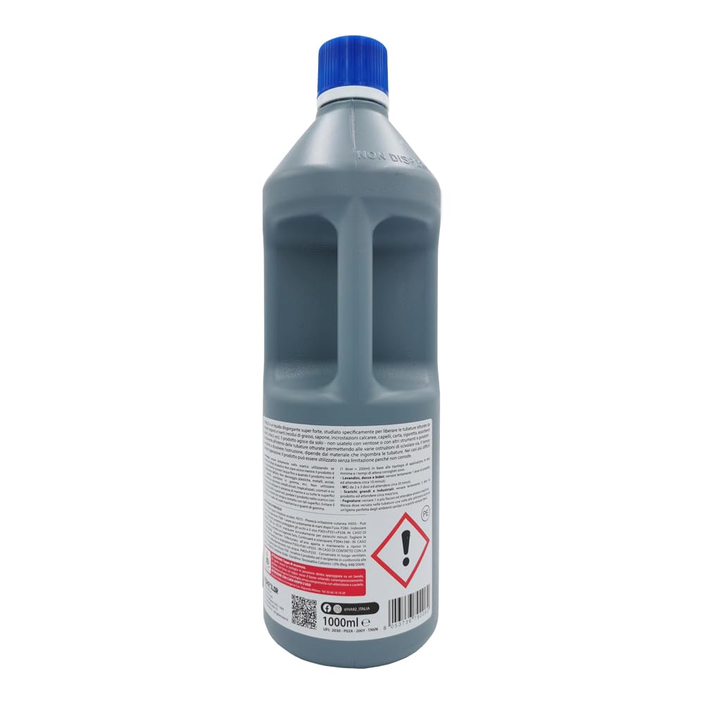 ACHILLE Disgorgante Disotturante Liquido Professionale Per Tubi e Scarichi WC Bagno, Cucina, Doccia e Vasca, Non danneggia le Tubature. NA92 ML 1000ML (Confezione da 12 PZ)