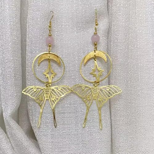 Gothic Vintage Butterfly Earrings, Sun and Moon Earrings for Women, Luna Moth Earrings, Long Dangle Crystal Earrings, Vintage Goth Jewelry2