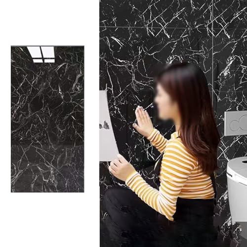 Minglez Dalle de Plafond Dalles de Plafond Noires Texturées pour Salle de Bain, Panneaux de Revêtement pour Faux-Plafond de sous-Sol, Papier Peint Décoratif pour Plafond et Murs en Vinyle(10pack)